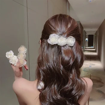 Корейская версия Трендового металлического цветочного зажима с хлопком, Обручение невесты, Элегантная заколка для волос 2023, Новые креативные головные уборы для женщин