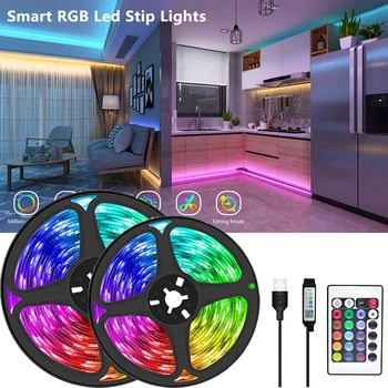 Светодиодная лента Bluetooth RGB-подсветка Гибкая светодиодная лента для настольного телевизора Подсветка экрана со сменой диодов 24 клавиши управления