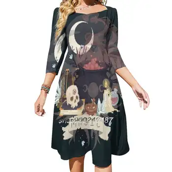Magic Vibes Вечерние платья для вечеринок Миди Сексуальное платье Женское Милое Цельнокроеное платье в Корейском стиле Pixelart Magic Witch Occult Cauldron