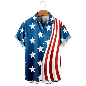 2023 Горячие мужские рубашки с принтом американского флага, День независимости, кардиган на пуговицах с коротким рукавом, повседневное быстросохнущее мужское пальто