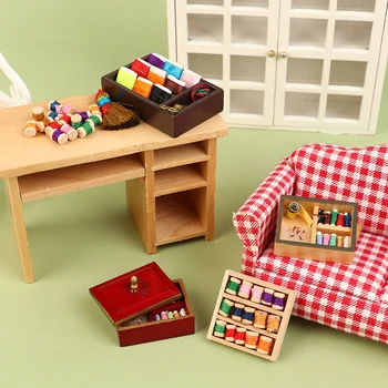 1 комплект миниатюрных кукольных домиков 1:12, швейные нитки, Ретро-коробка для хранения, Мебельные аксессуары для декора кукольного домика, детские игрушки для ролевых игр