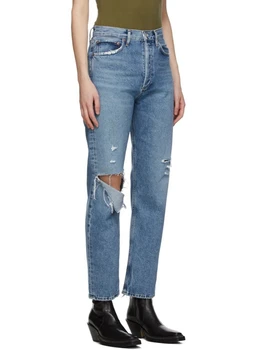 Весна-лето, новые женские прямые брюки с дырочками, сапоги, джинсы.