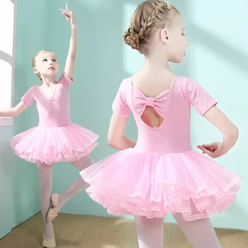Балетное платье для девочек, детская тренировочная юбка, детский костюм, Трико для гимнастики, пачка, Одежда для классических танцев, Короткий Длинный рукав