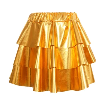 Металлическая блестящая 3-слойная юбка с оборками, Эластичный пояс, Многоуровневые юбки, Карнавальный танцевальный костюм для выступлений на сцене.