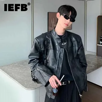 Модная мотоциклетная одежда с воротником-стойкой IEFB, мужская кожаная куртка, мужская кожаная куртка в корейском стиле, свободная короткая накладка на плечо, пальто из искусственной кожи 9C2973
