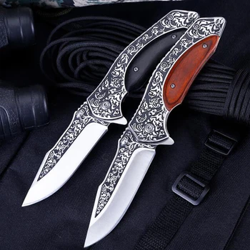 Тактический нож, складной нож, походные ножи, нож для выживания, деревянная ручка + Стальное лезвие 7CR15MOV, карманный нож, подарок отцу