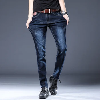 Модные мужские джинсы-скинни 2023, мужские Homme, длинные брюки средней посадки, стрейчевые мужские джинсы-карандаш, приталенный крой, большие размеры
