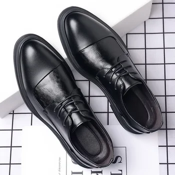 Дизайнерский бренд, черная кожаная обувь для мужчин, модельная обувь на шнуровке, повседневные деловые оксфорды, офисная официальная обувь с острым носком для мужчин