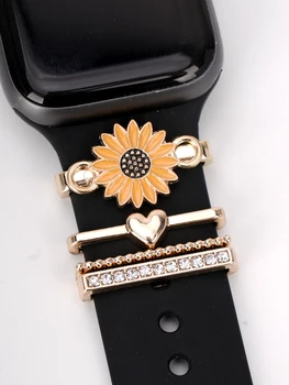Желтый ремешок с милым цветком, Декоративное кольцо для Apple Watch, Силиконовый ремешок, Декоративные ювелирные аксессуары
