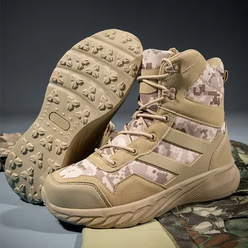 Осенне-зимние Мужские камуфляжные ботинки цвета Хаки, Резиновые Нескользящие Армейские ботинки Для мужчин, Уличные Высокие Мужские тактические ботинки, Размер 39-46