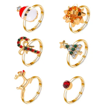6шт колец в рождественской тематике, набор колец из сплава, модные украшения для пальцев (разные цвета)