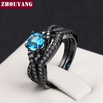 Винтажный набор колец с синим квадратным кристаллом Цвета черного золота, вечерние кольца для женщин, Рождественский подарок для девочек, высокое качество ZYR613