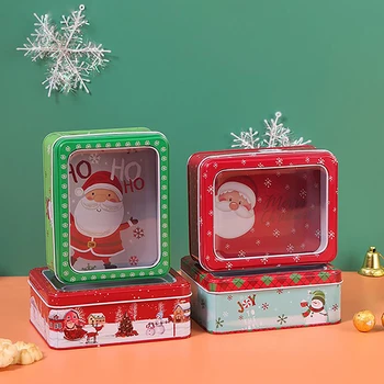 Рождественский квадратный набор металлических банок для консервирования Коробка конфет Коробка для хранения подарков Банка для печенья Железная банка Коробка для домашнего хранения