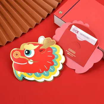 6 Шт. Красный конверт в форме милого китайского дракона Процесс горячего тиснения Простой красный пакет Fortune в канун Нового года Красный конверт