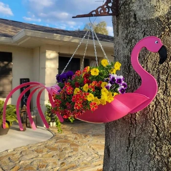 1 ПРЕДМЕТ, Металлический цветочный горшок Изысканной формы Летящей Птицы, устойчивый к ржавчине, Красочный Цветочный горшок с попугаем Фламинго, Подвесное кашпо, подарок на День рождения