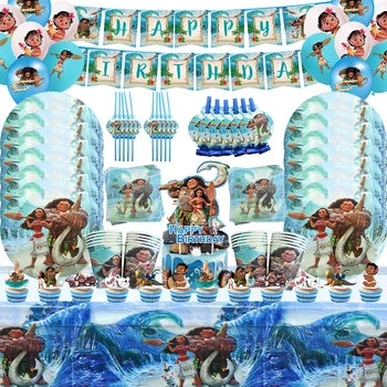 Украшения для вечеринки по случаю дня рождения девочки Дисней Моана, Набор посуды, детский душ, Принцесса Мауи, Воздушные шары из фольги, декор, Принадлежности для мероприятий для детей