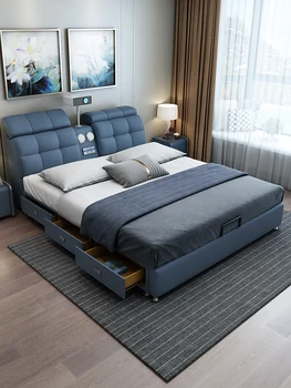 Современный минималистичный многофункциональный проектор для тканевой кровати, главной спальни, маленькой квартиры, двуспальной свадебной кровати, скандинавской моющейся технологии