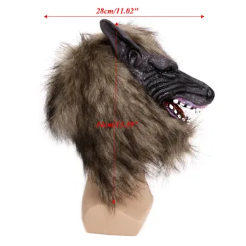 Латексное животное Волк на Хэллоуин для головы с маской для волос, Маскарадный костюм для костюмированной вечеринки