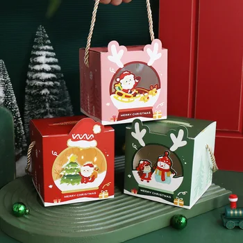 Рождественское Печенье Маленькие Подарочные Коробки 3D Рождественская Коробка для Угощений с Ручкой Коробки для Лакомств для Рождественских Праздников Товары Для Вечеринок