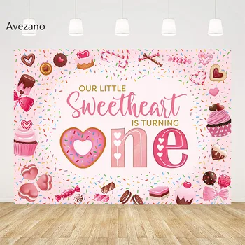 Фон для фотосъемки Avezano Pink Sweet Girl, Пончики, Десерт, Детский душ, Декор для вечеринки в честь 1-го Дня рождения, Реквизит для фотостудии