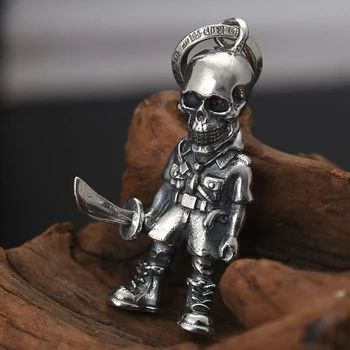 Настоящий новый тренд из стерлингового серебра S925 пробы, модные властные черепа солдат с ножами, мужские подвески.