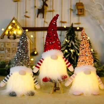 Новое милое Рождественское украшение Санта-Гном со шляпой Креативный подарок Мультяшная Плюшевая кукла Светящийся Гном Новогодний подарок