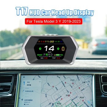 Автомобильный головной дисплей T17 HUD для Tesla Model 3 Y, Спидометр, одометр, цифровые часы, тестер скорости, батареи, бортовой компьютер