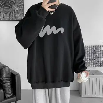 Толстовка с принтом Мужская уличная толстовка в стиле хип-хоп с принтом и эластичными манжетами на низу, утолщенный пуловер с длинным рукавом на осень