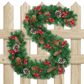 Рождественские гирлянды с сосновыми шишками, красными ягодами, искусственные Рождественские венки для дома, Рождественская елка, лестница, дверь, Новогоднее украшение