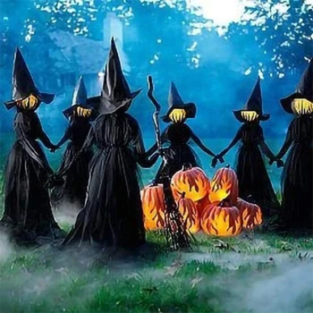 Украшение для Хэллоуина-Светящиеся ведьмы с кольями, держащие за руку Голову ведьмы, жуткий скелет-реквизит для декора вечеринки на открытом воздухе в честь Хэллоуина