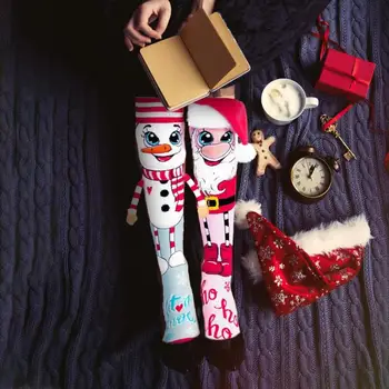 Рождественские гольфы до колена, Носки с Сантой и Снеговиком, Новинка, Уютные носки-тапочки для девочек, Женские пушистые носки, Рождественские подарки