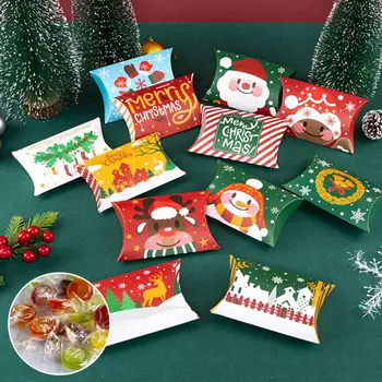 10шт. Счастливого Рождества, Крафт-коробка, Рождественская подушка, Коробка конфет, Подарок для семейного сбора, Милые конфеты, Подарок Санта-Клауса, Рождественский декор для детей
