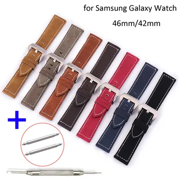 Ретро Стиль Ремешок Для Часов Из Натуральной Кожи 20мм 22мм для Samsung Galaxy Watch 42мм 46мм SM-R810/R800 Band Спортивный Ремешок Браслет