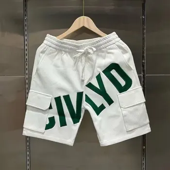 Летние мужские повседневные шорты из высококачественной зеленой саржи в корейском стиле, мужские баскетбольные шорты с буквенной вышивкой traf zara homme для женщин