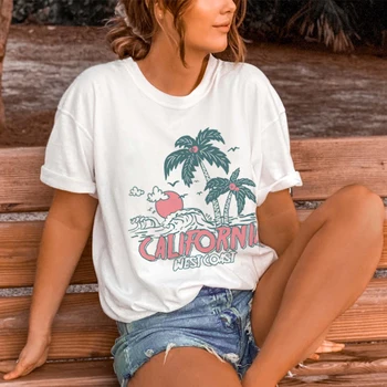 Женская футболка California Coconut, топы с грибами, винтажная футболка с изображением западного родео, ковбойша, футболка с коротким рукавом, милая ретро-футболка, топы