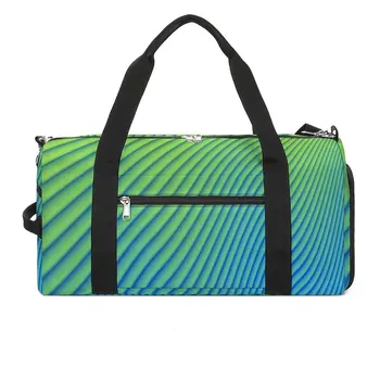Спортивные сумки в градиентную полоску, синие Зеленые линии, аксессуары для спортзала, спортивная сумка, мужская сумка выходного дня с принтом, новинка для плавания, сумка для фитнеса