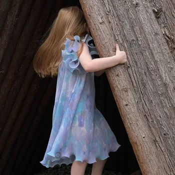 Платье HoneyCherry для девочек, Летнее Новое платье принцессы с галстуком-краской, детские милые платья без рукавов с круглым вырезом, детская одежда
