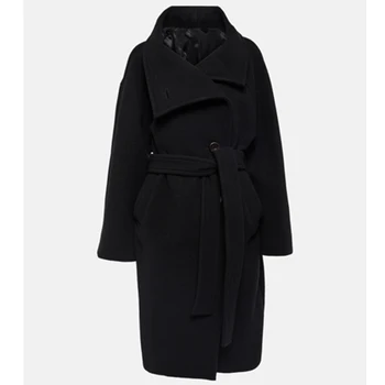 Корейская зимняя одежда, женское зимнее однотонное шерстяное пальто, однобортное деловое повседневное Французское уличное шерстяное пальто