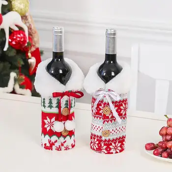Крышка для бутылки вина, Рождественская крышка для бутылки, декор для вечеринки, свитер, вязаный из шерсти Снежинок для свадьбы, Дня рождения, праздничной вечеринки, Рождества