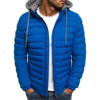 Зимняя хлопковая мужская однотонная куртка с длинными рукавами, теплая куртка с капюшоном, топ на молнии большого размера, тренд уличной моды