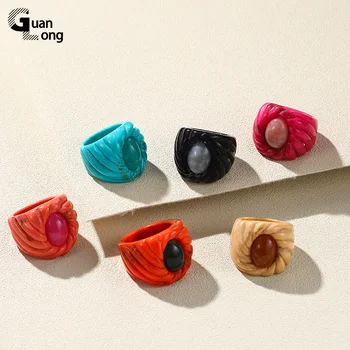 Набор винтажных колец из смолы GuanLong для женщин, Милое Большое красочное кольцо на палец для девочек, геометрические круглые Модные подарки для вечеринок
