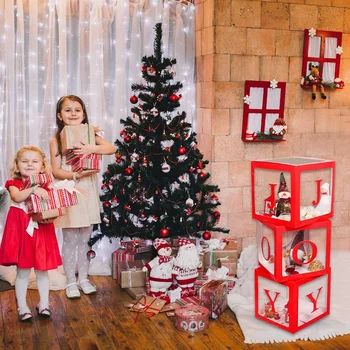 Рождественские украшения Большая красная прозрачная коробка Joy Box Joy Blocks, украшения для праздничных вечеринок, домашний декор 30 X 30 см