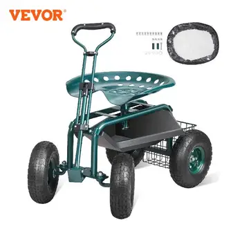 Садовая тележка VEVOR, рабочее сиденье на колесиках, садовый табурет для посадки растений, поворотное сиденье на 360 градусов, универсал, скутер с рулевым управлением
