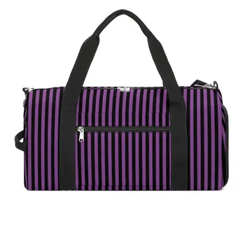 Спортивная сумка на Хэллоуин в вертикальную полоску Фиолетово-черные линии, спортивные сумки для путешествий, мужская дизайнерская сумка для фитнеса, уличные сумки