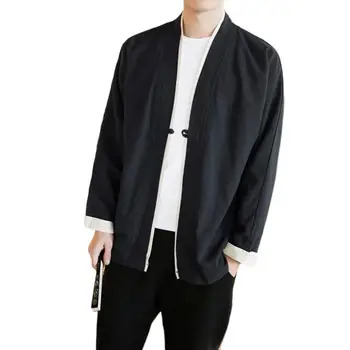 Весенние хлопчатобумажные льняные рубашки, рубашка в китайском стиле с длинным рукавом в стиле ретро, рубашка на пуговицах, одежда для кунг-фу, топы больших размеров, кардиган 6XL