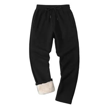 Мужские зимние теплые хлопчатобумажные спортивные брюки, мужские уличные утолщенные штаны для бега на завязках, однотонные брюки, мужские спортивные брюки, уличная одежда