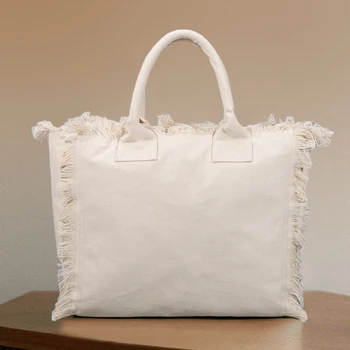 Повседневные сумки-тоут для женщин, сумки и портмоне, роскошный дизайнер 2023 года, новинка из холста, Верхняя ручка, кисточка, планка на плечо большой емкости