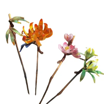 Бархатная заколка в виде цветка, заколка для волос в старинном стиле, Цветы сливы, Орхидеи, Бамбук и хризантемы, Аксессуары для волос