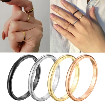 мужское тонкое кольцо из титановой стали серебристого цвета толщиной 2 мм, простое модное кольцо из розового золота для женщин и мужчин, подарки