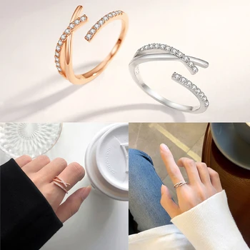 Европейское серебро S925 Пробы AAA CZ с перекрестным Соединением Кольцо на палец Для женщин День Рождения Свадьба Украшения на День Святого Валентина
